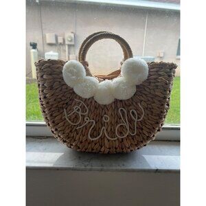 Bride straw hand bag purse tan bridal shower top handle bag